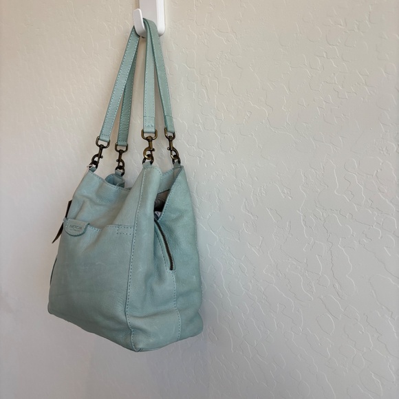 NWT American Leather Co.  genuine leather hobo bag in a light blue/mint color, - Picture 13 of 16